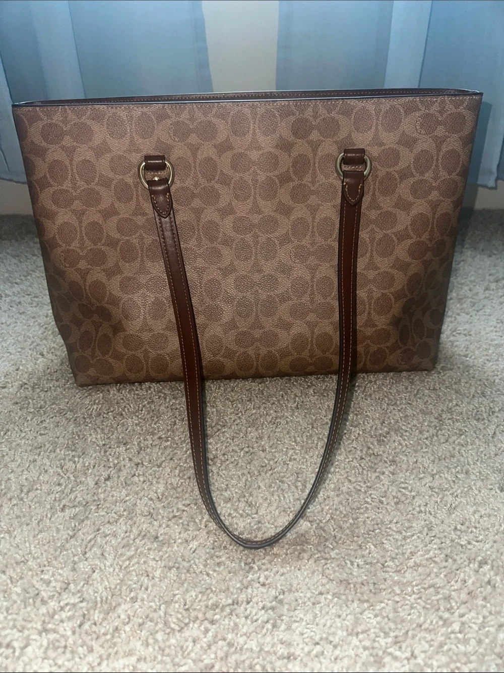 Coach Brown Signature Canvas Tote with Leather Trim